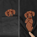 Funny Dachshund Pocket T-Shirt | Hidden Middle Finger Surprise Tee