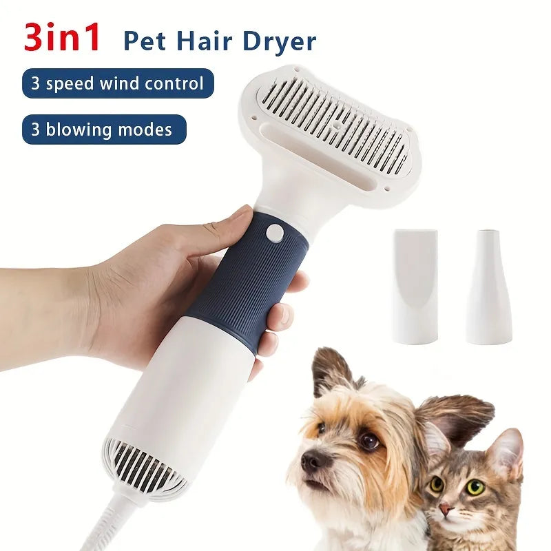 Premium 3-in-1 Pet Grooming Hair Dryer | Blow Dryer, Brush & Styler (Low Noise)